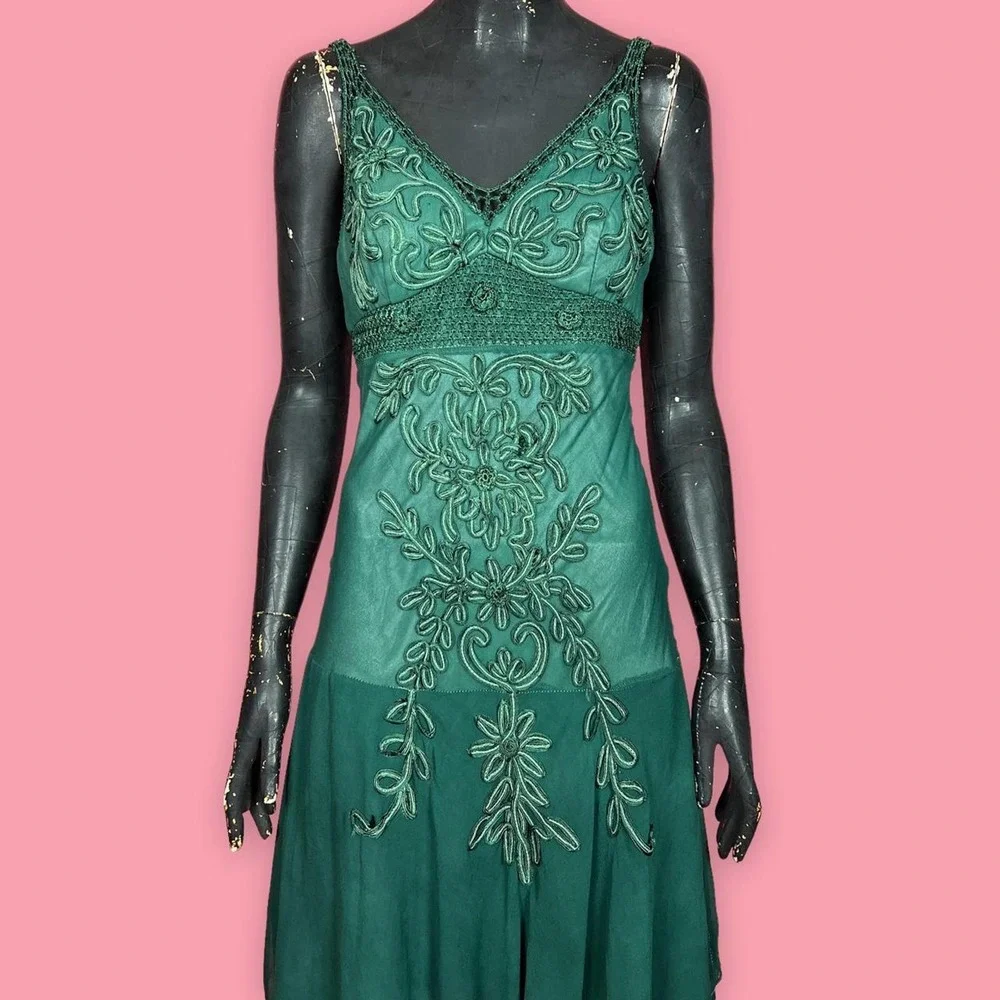 Vintage Green Silk Sue Wong Dress - Picture 2 of 4
